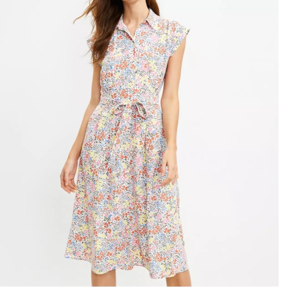 NWT - Loft Floral Midi Pocket Shirtdress